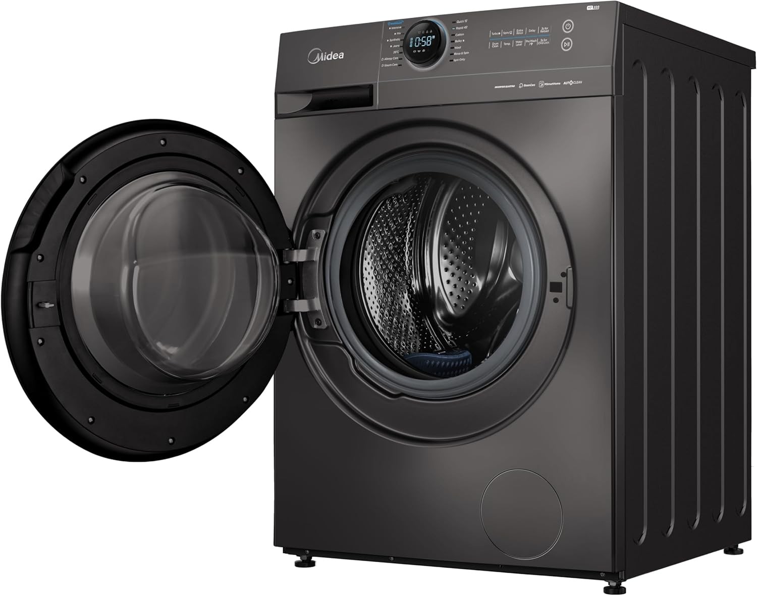 غسالة ميديا 9 كيلو ستيم 1400 لفه انفرتر اسود كود  MF200W90B